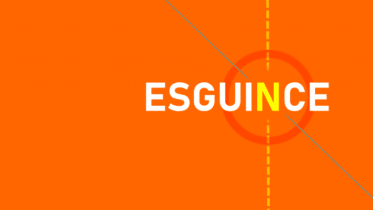 Fondo naranja con la palabra “ESGUINCE” en blanco y la letra “N” destacada en amarillo, acompañado de líneas y un círculo decorativo, relacionado con cómo se cura un esguince.