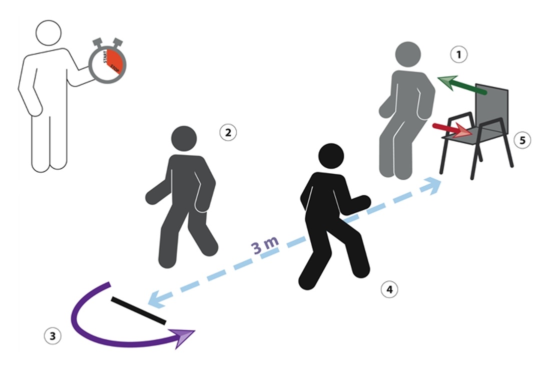 Figura 5. Prueba de levantarse, caminar tres metros y regresar, TUG.